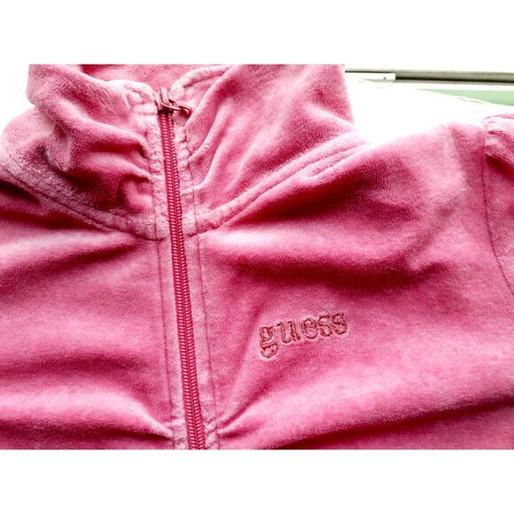 Y2K Guess Jeans Authentic FullZip Cinched Velour Preppy Girl Pink Hoodie Small - Picture 7 of 12
